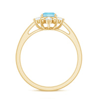 Real Aquamarine Oblong Engagement Ring with Diamond Halo