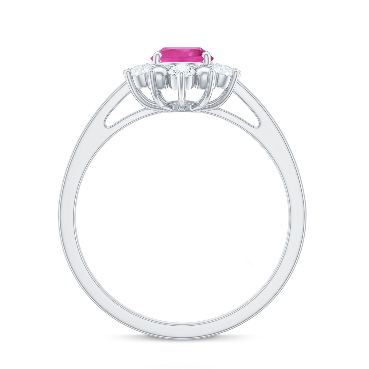 Oval Pink Tourmaline Floral Halo Engagement Ring with Diamond