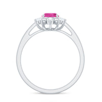 Oval Pink Tourmaline Floral Halo Engagement Ring with Diamond
