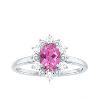 Oval Pink Tourmaline Floral Halo Engagement Ring with Diamond