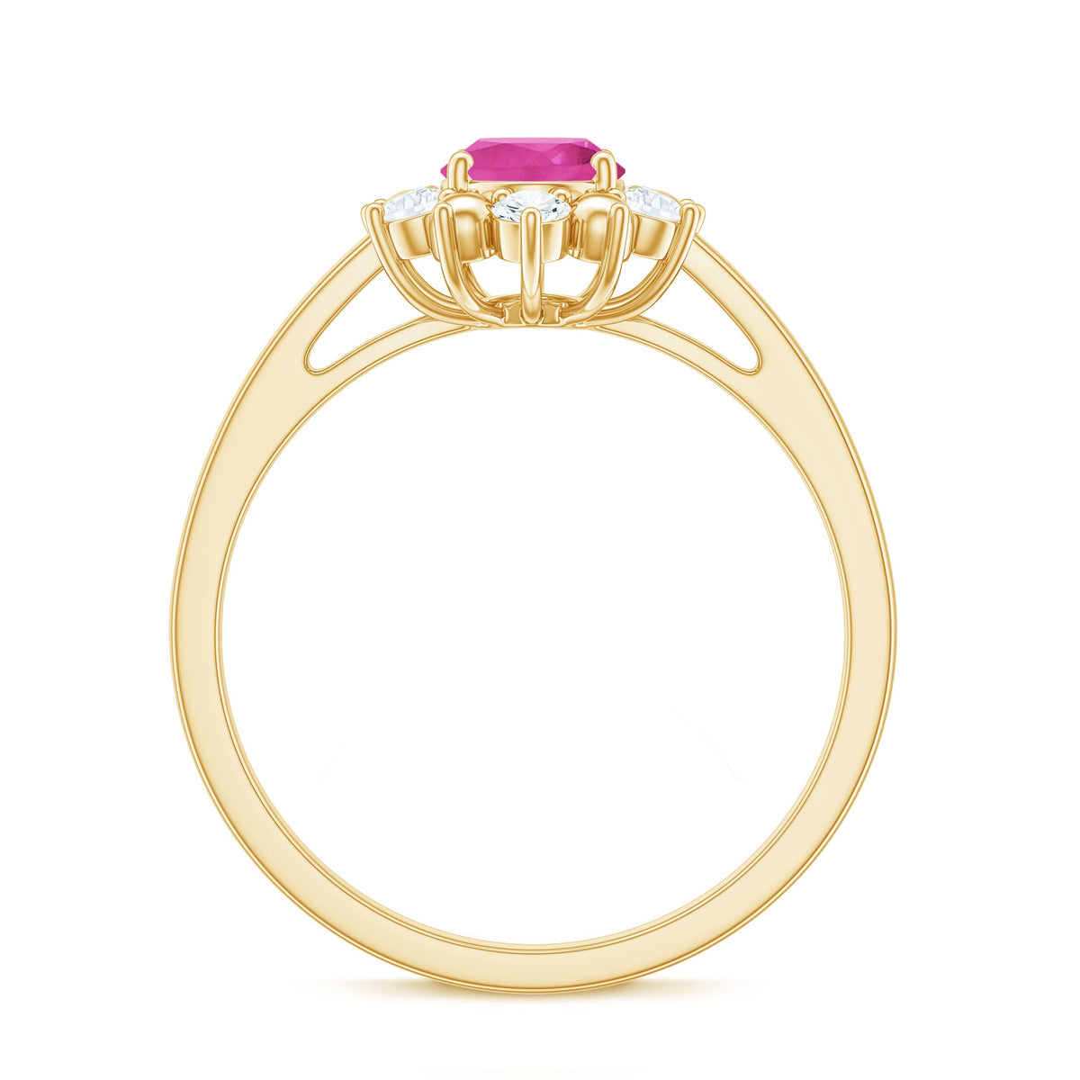Oval Pink Tourmaline Floral Halo Engagement Ring with Diamond