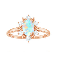 Natural 5X7mm Opalescent Oval Engagement Ring with Diamond Halo