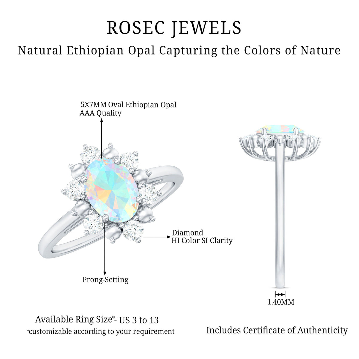 Natural 5X7mm Opalescent Oval Engagement Ring with Diamond Halo