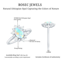 Natural 5X7mm Opalescent Oval Engagement Ring with Diamond Halo