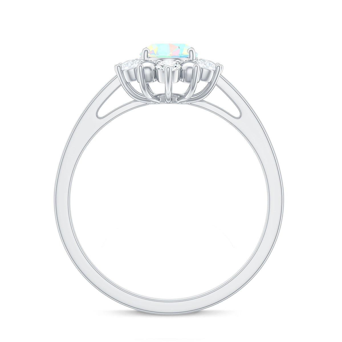 Natural 5X7mm Opalescent Oval Engagement Ring with Diamond Halo