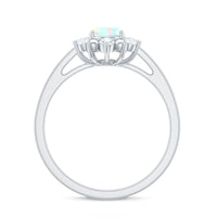 Natural 5X7mm Opalescent Oval Engagement Ring with Diamond Halo