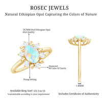Natural 5X7mm Opalescent Oval Engagement Ring with Diamond Halo