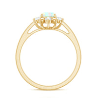 Natural 5X7mm Opalescent Oval Engagement Ring with Diamond Halo