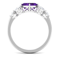 Natural 3 Carat Amethyst Asscher Cut Engagement Ring with Moissanite