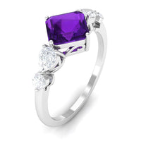 Natural 3 Carat Amethyst Asscher Cut Engagement Ring with Moissanite
