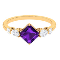 Natural 3 Carat Amethyst Asscher Cut Engagement Ring with Moissanite
