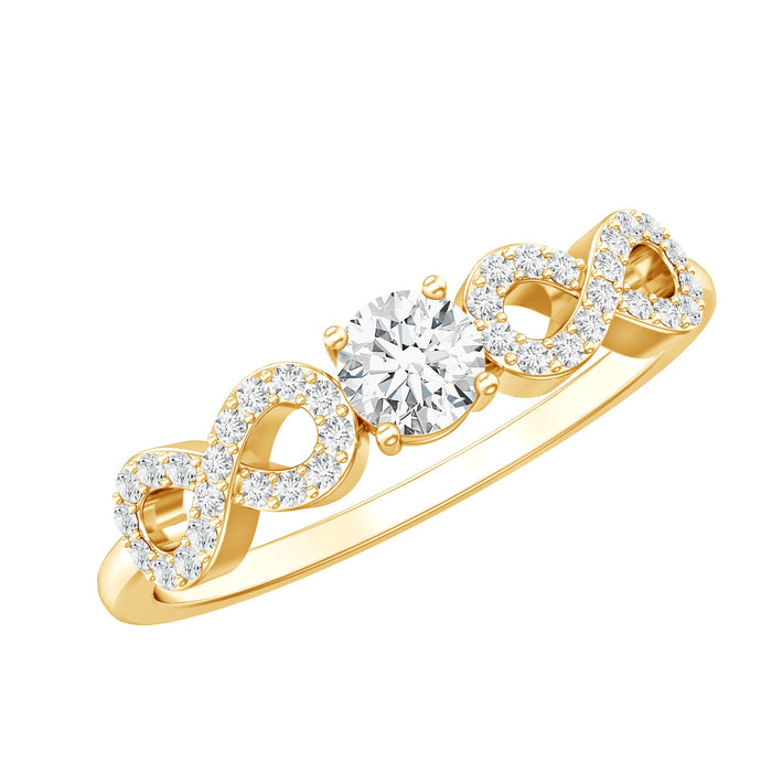 Round moissanite infinity promise ring by Rosec Jewels featuring a sparkling circular design and a certificate of authenticity.