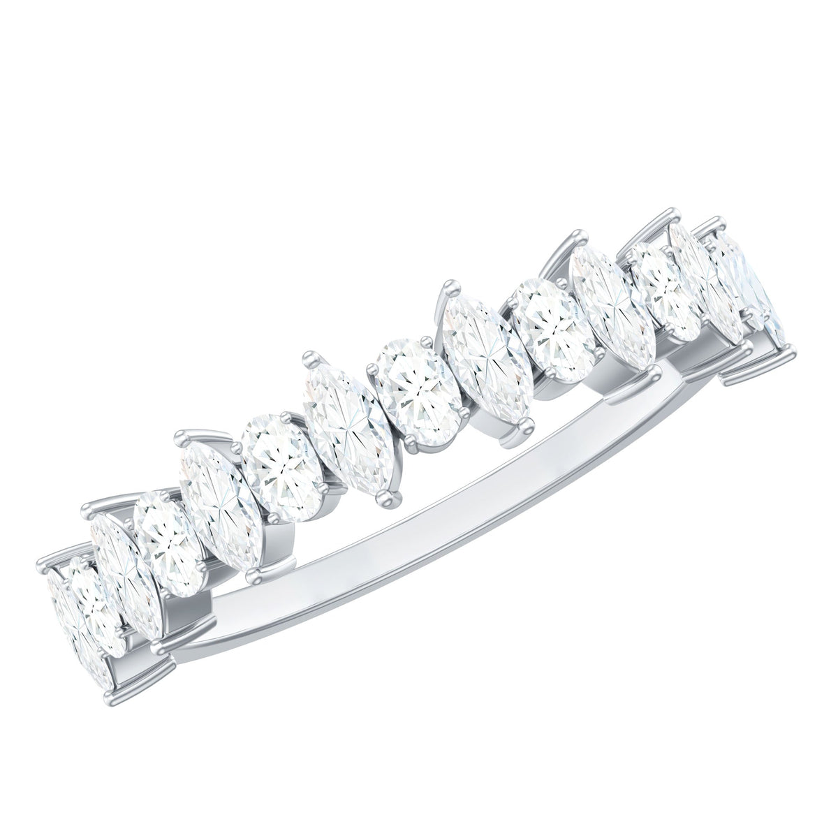 Certified Moissanite Half Eternity Wedding Band Ring
