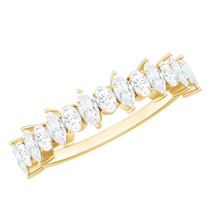 Certified Moissanite half eternity wedding band ring by Rosec Jewels featuring sparkling moissanite stones around the band.