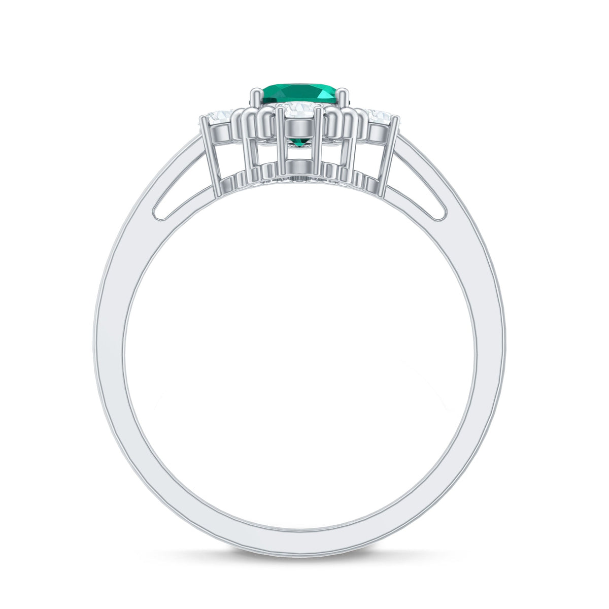 Vintage Inspired Lab Grown Emerald Oval Engagement Ring with Diamond