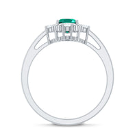 Vintage Inspired Lab Grown Emerald Oval Engagement Ring with Diamond
