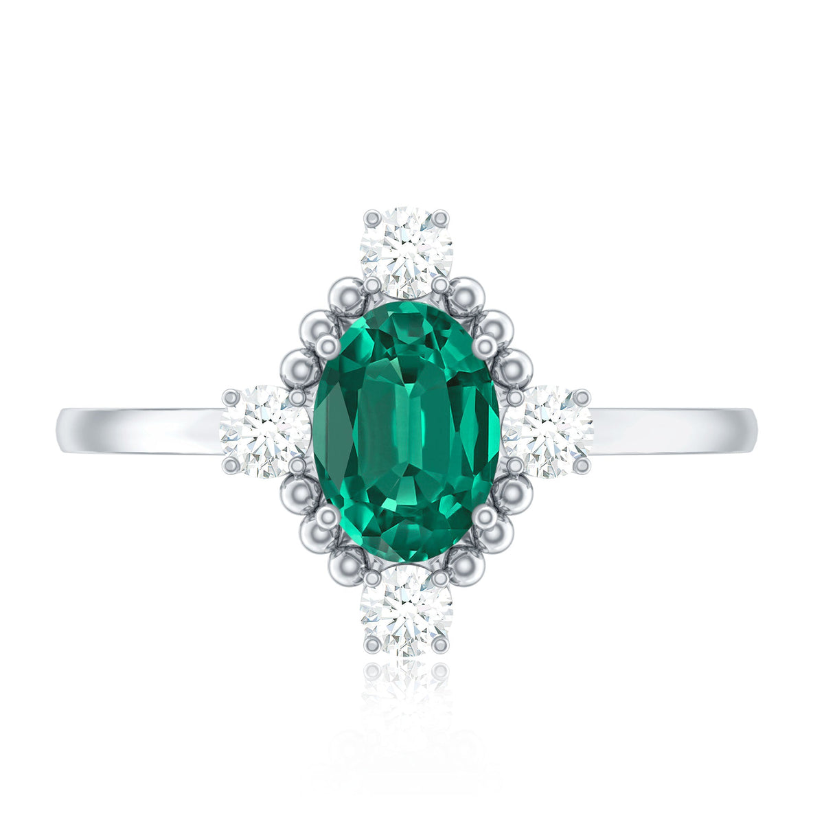 Vintage Inspired Lab Grown Emerald Oval Engagement Ring with Diamond