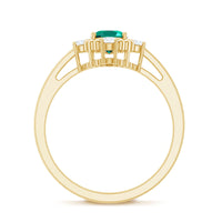 Vintage Inspired Lab Grown Emerald Oval Engagement Ring with Diamond