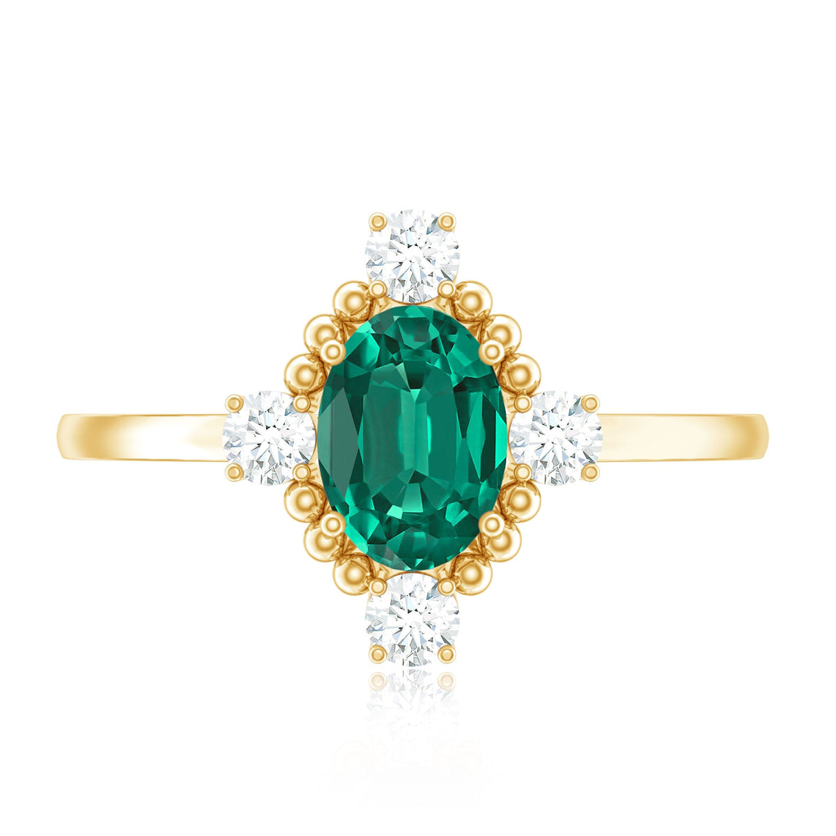 Vintage Inspired Lab Grown Emerald Oval Engagement Ring with Diamond