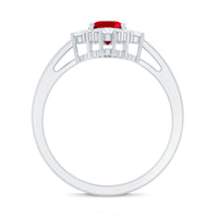 Vintage Inspired Lab Grown Ruby Oval Engagement Ring with Diamonds
