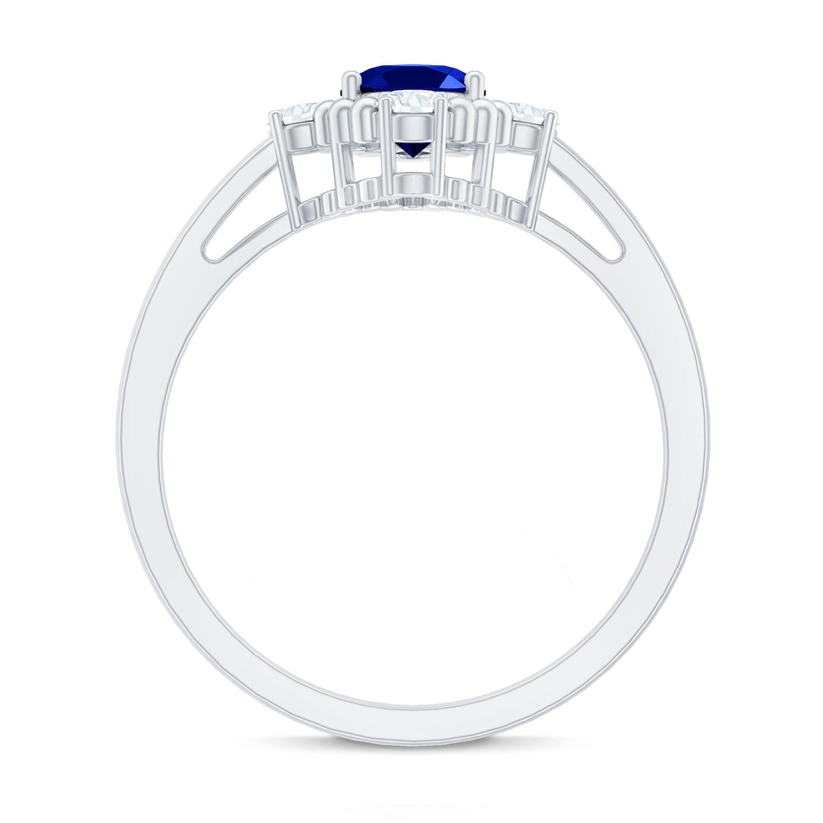 Vintage Style 1 Carat Lab Grown Blue Sapphire Oval Engagement Ring with Diamond