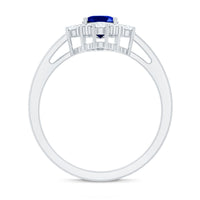 Vintage Style 1 Carat Lab Grown Blue Sapphire Oval Engagement Ring with Diamond
