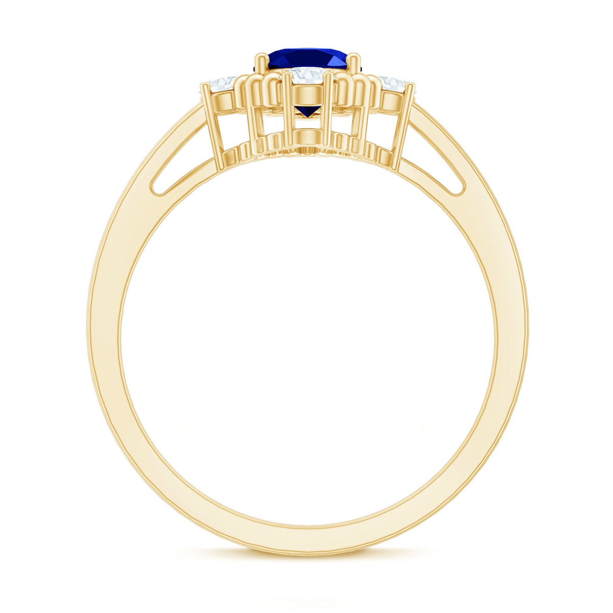 Vintage Style 1 Carat Lab Grown Blue Sapphire Oval Engagement Ring with Diamond