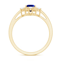 Vintage Style 1 Carat Lab Grown Blue Sapphire Oval Engagement Ring with Diamond
