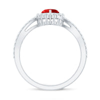 Heart Shape Lab Made Ruby and Moissanite Bypass Engagement Ring