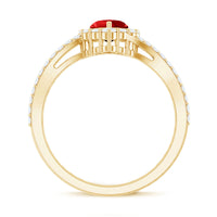 Heart Shape Lab Made Ruby and Moissanite Bypass Engagement Ring