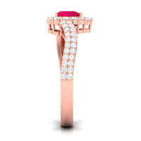 Natural 0.6 Carat Ruby Heart Engagement Ring with Diamond Bypass Shank