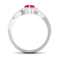 Natural 0.6 Carat Ruby Heart Engagement Ring with Diamond Bypass Shank