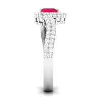Natural 0.6 Carat Ruby Heart Engagement Ring with Diamond Bypass Shank