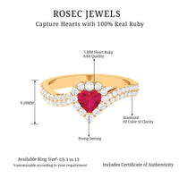 Natural 0.6 Carat Ruby Heart Engagement Ring with Diamond Bypass Shank
