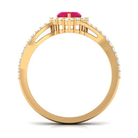 Natural 0.6 Carat Ruby Heart Engagement Ring with Diamond Bypass Shank
