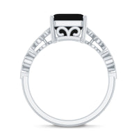 Genuine Black Onyx 8mm Asscher Cut Engagement Ring with Diamond