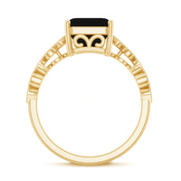 Genuine Black Onyx 8mm Asscher Cut Engagement Ring with Diamond