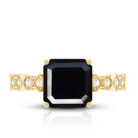 Genuine Black Onyx 8mm Asscher Cut Engagement Ring with Diamond