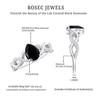 Pear Shape 0.85 Carat Lab Grown Black and White Diamond Engagement Ring with Crossover Shank