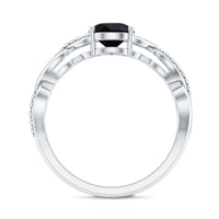 Pear Shape 0.85 Carat Lab Grown Black and White Diamond Engagement Ring with Crossover Shank