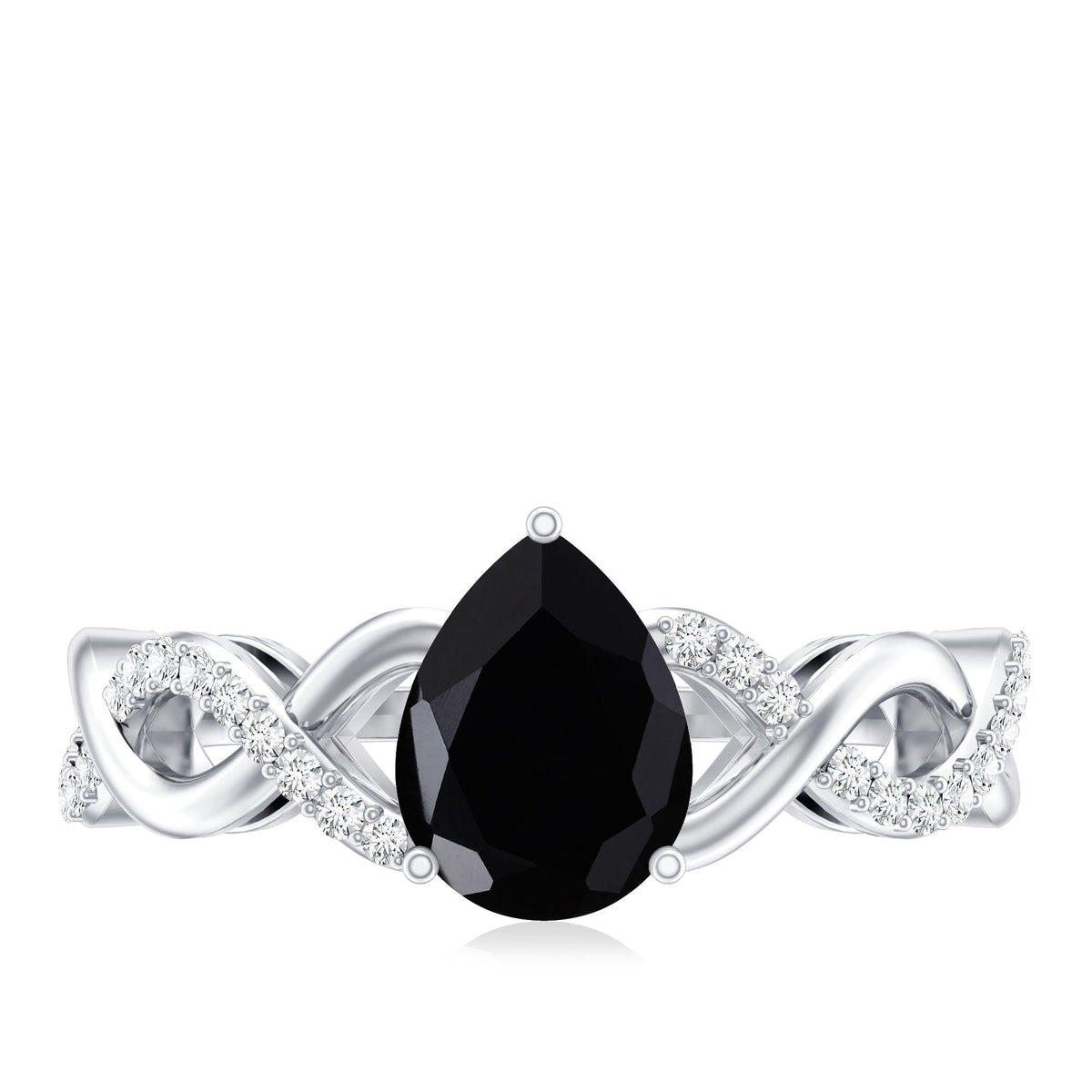 Pear Shape 0.85 Carat Lab Grown Black and White Diamond Engagement Ring with Crossover Shank