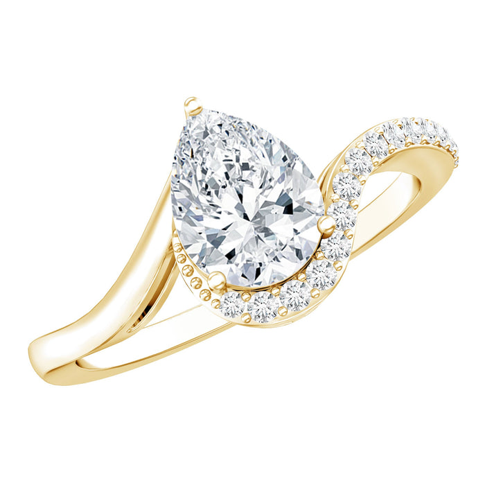 Pear-shaped moissanite engagement ring from Rosec Jewels featuring a sparkling design and elegant band.