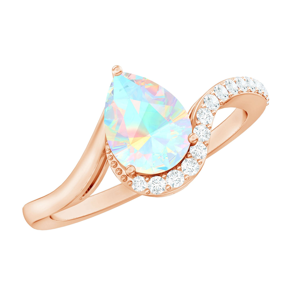 5X7mm Pear Cut Ethiopian Opal Engagement Ring with Diamond