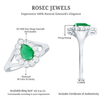 5X7 mm Pear Cut Emerald Engagement Ring with Diamond Halo