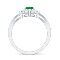 5X7 mm Pear Cut Emerald Engagement Ring with Diamond Halo