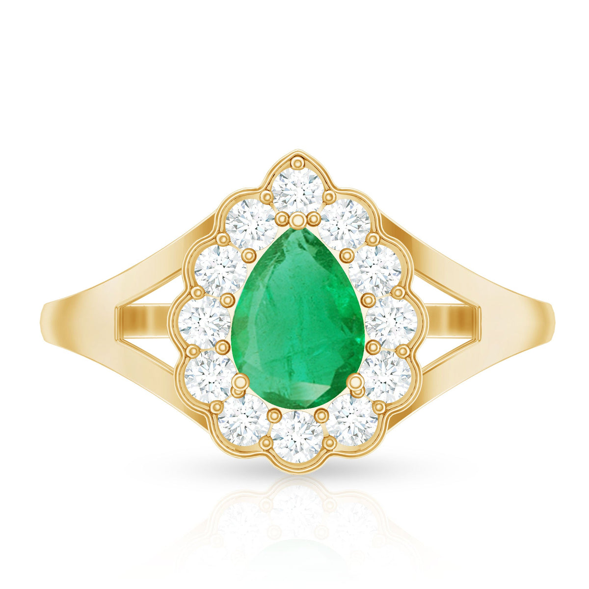 5X7 mm Pear Cut Emerald Engagement Ring with Diamond Halo