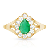 5X7 mm Pear Cut Emerald Engagement Ring with Diamond Halo