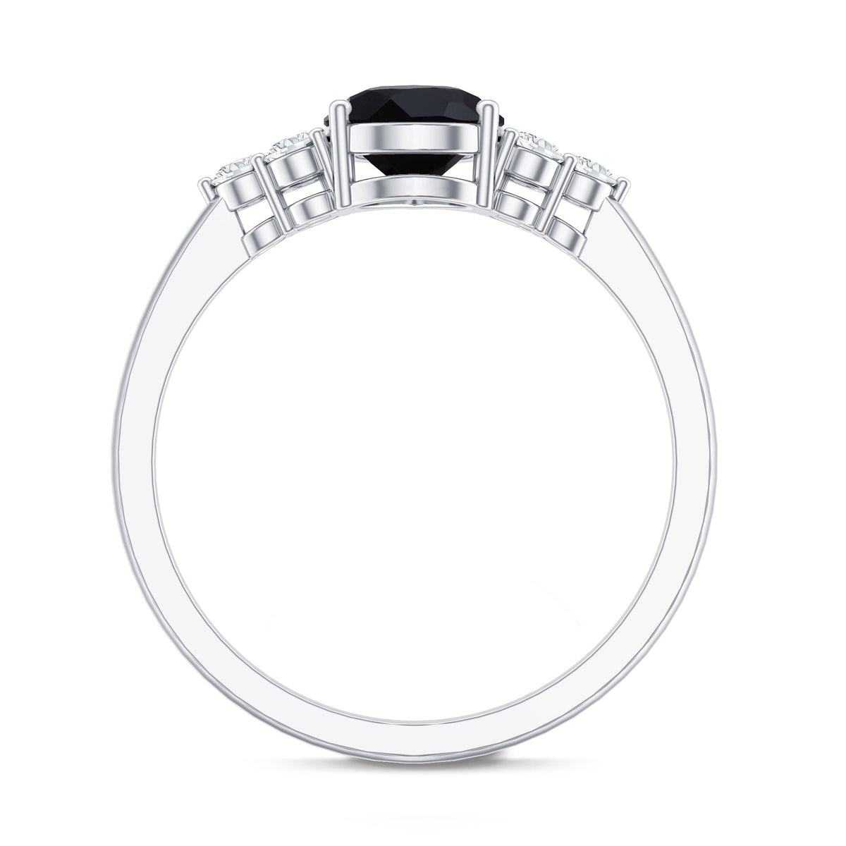 0.85 Carat Lab Grown Black Diamond Pear Shape Engagement Ring with White Diamond Trio