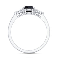0.85 Carat Lab Grown Black Diamond Pear Shape Engagement Ring with White Diamond Trio