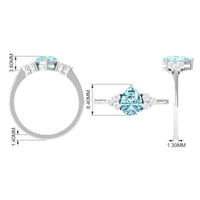 Genuine Aquamarine Teardrop Engagement Ring with Diamond Trio